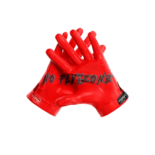 No Fly Zone; Red Web/ Ultra Grip Football Gloves