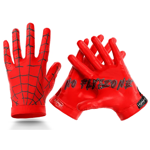 No Fly Zone; Red Web/ Ultra Grip Football Gloves